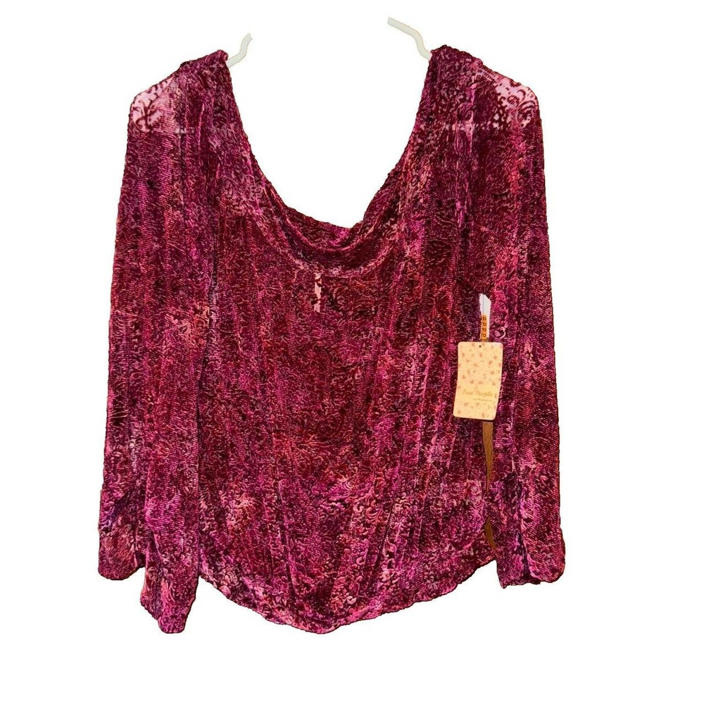 Free People Mulled Wine Crushed Velvet Burnout Boho Top OB723012 Medium